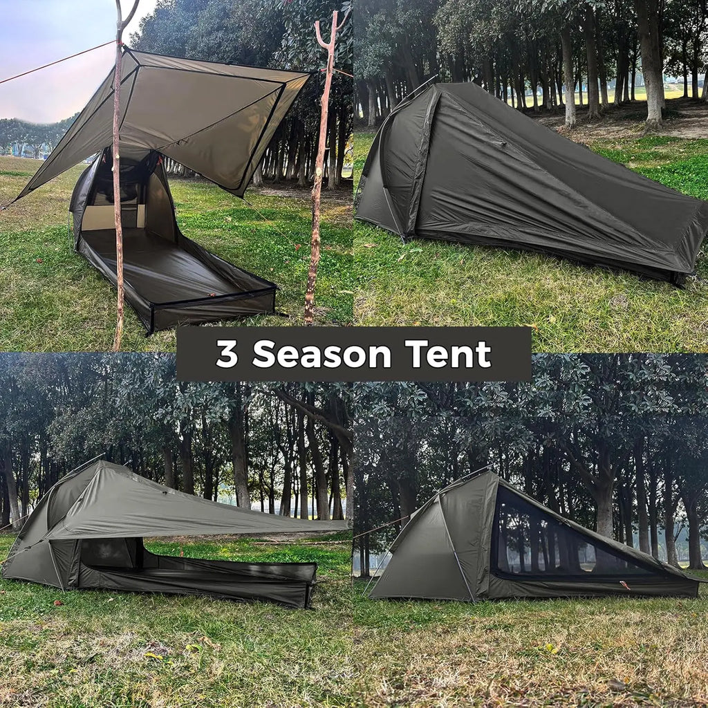 Ultralight One Person Tent with Rainfly, Easy Setup for 3-Season Camping Hiking Backpacking
