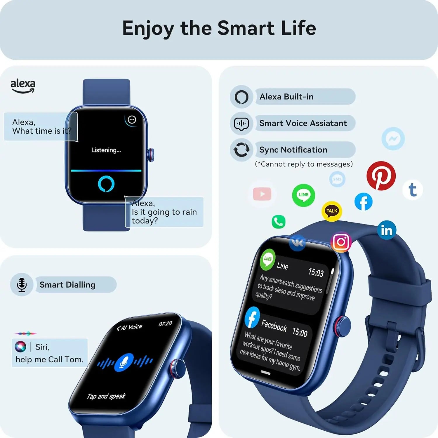 Smart Watch for Women Men, Fitness Tracker with Alexa, 105+ Sport Modes, IP68 Waterproof, Heart Rate Monitor