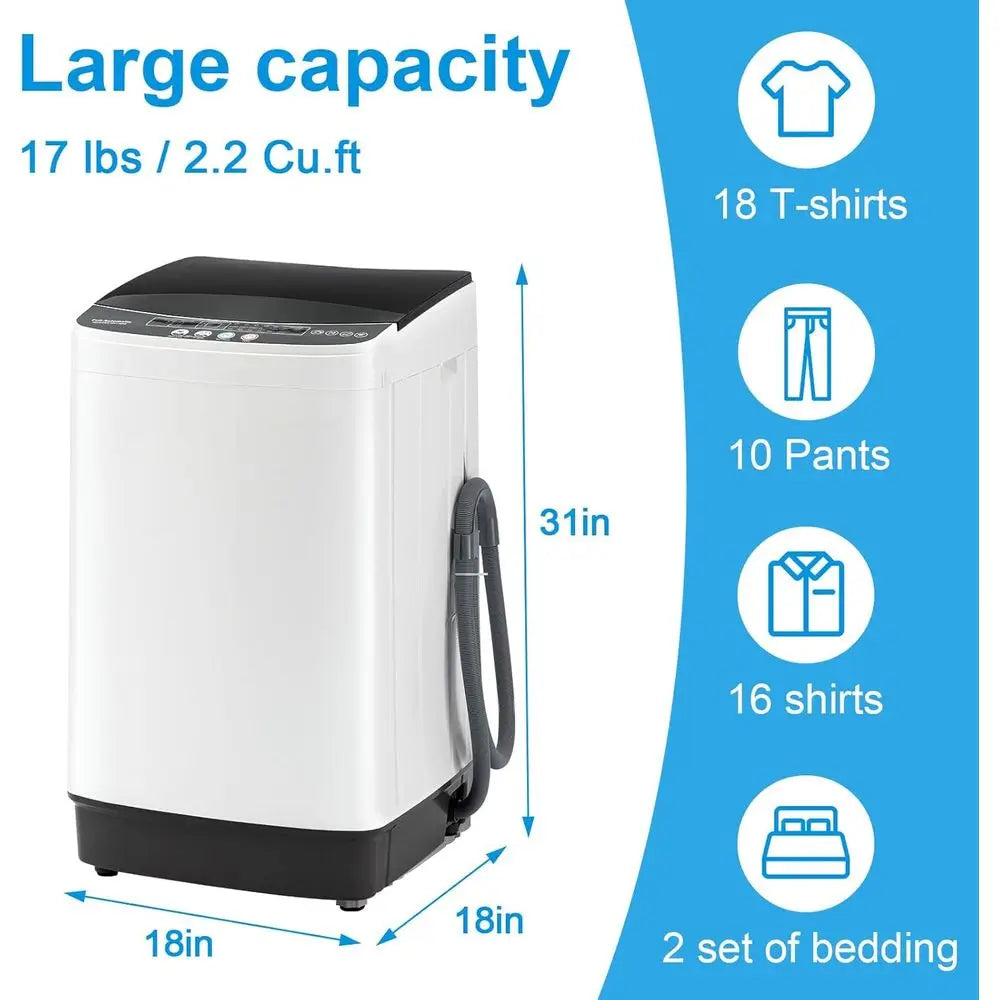 17 lbs Compact Automatic Washer and Spinner, 10 Programs, 2.2 Cu. Ft., Ideal for RV, Dorm, and Laundry Needs