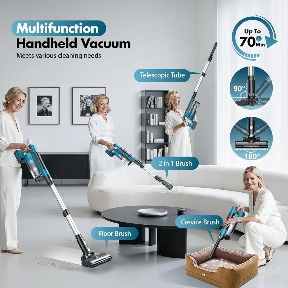 700W Cordless Vacuum Cleaner 8000mAh, Brushless Stick Vacuum 3 Modes 6-in-1 for Pet Hair Hardwood Floor