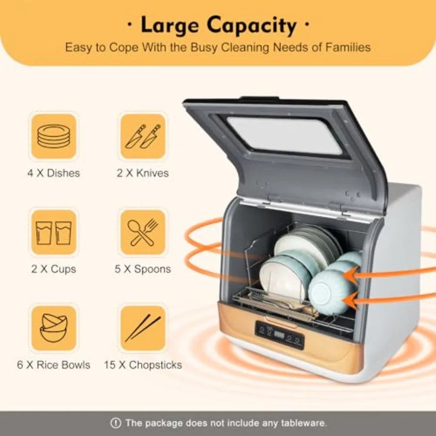 Portable Mini Dishwasher for Apartments RV with 7.8L Water Tank 3 Programs 70 High-Temp Wash Residual Temperature Air-Cooled Dr