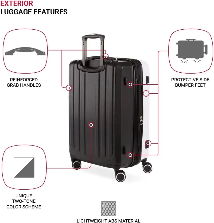 Expandable Hardside Spinner Luggage, Black/White Checked-Large 28-Inch, Durable Travel Suitcase for Easy Mobility