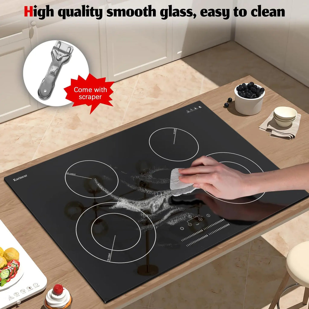 Karinear 4 Burner Electric Ceramic Cooktop 30 Inch, 220-240V, 30 Inch Built-in Install, 7100W, Slide Control, Oval Zone(No Plug)