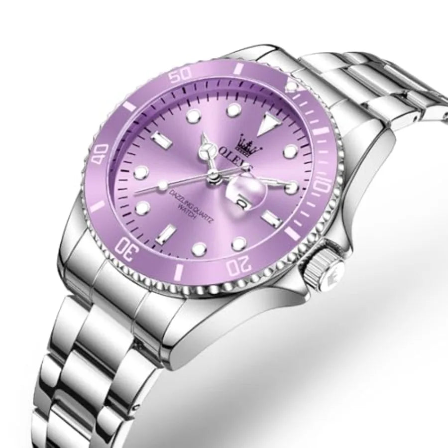 OLEVS Womens Watch Classic Dress Number Female Watches for Ladies Analog Quartz Stainless Steel Waterproof Lumius Day Date Two