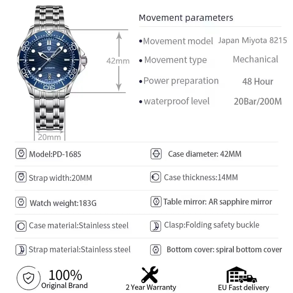 2026 PAGANI DESIGN New 007 Ceramic Bezel Men watch Sapphire Luxury Japan Movt Watch 316L All Steel Mechanical Luminous Man watch