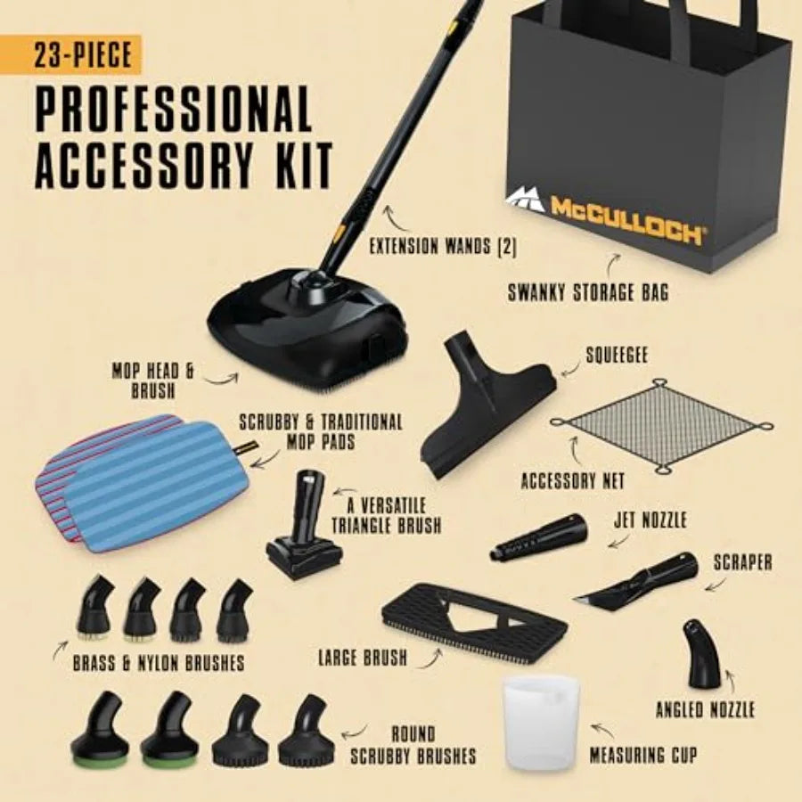 Deluxe Canister Steam Cleaner 2-Hour Runtime Chemical-Free with 23 Accessories Mop Head Brushes More for Home Tile Carpet Furni