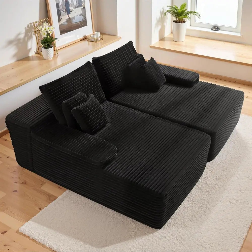 Oversized 81 Double Chaise Lounge Sofa, Cloud Soft Bed, Upholstered Deep Seating, No Assembly, Corduroy Sleeper Loveseat for Liv