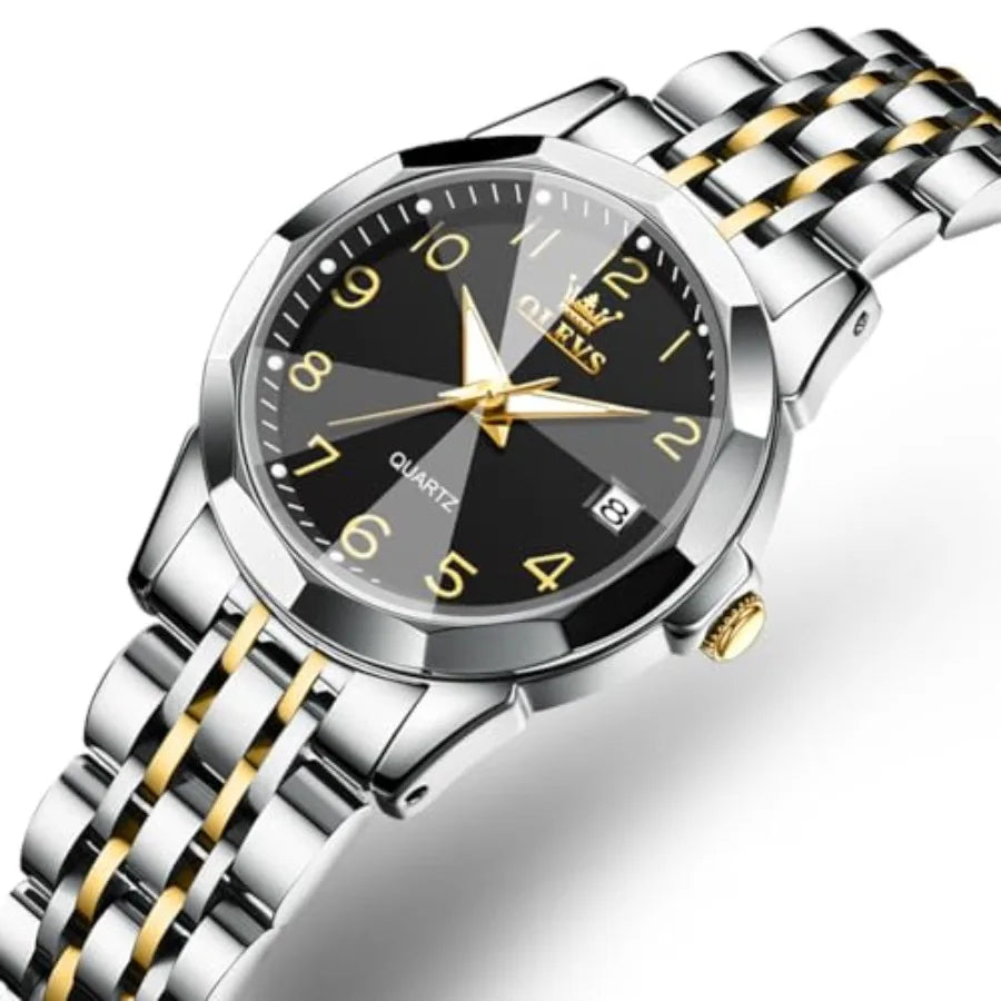 OLEVS Womens Watch Classic Dress Number Female Watches for Ladies Analog Quartz Stainless Steel Waterproof Lumius Day Date Two