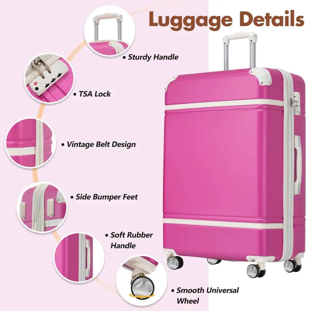 28"Hardshell Luggage Sets with Bags Lightweight Suitcase Double Spinner Wheels with TSA Lock ,Single Vintage Luggage ,Suitcase
