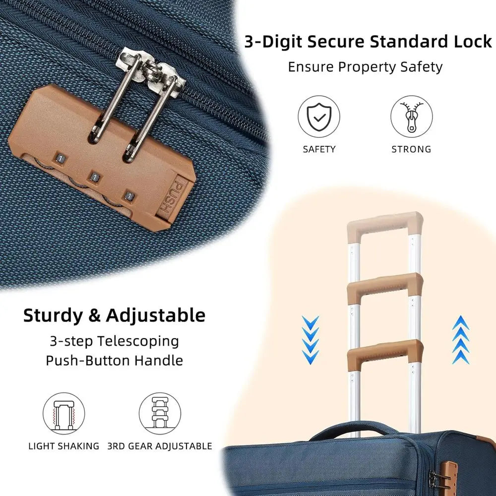 4-Piece Spinner Luggage Set with 360° Wheels - Carry-On Suitcases (28/24/20/18) Navy Blue