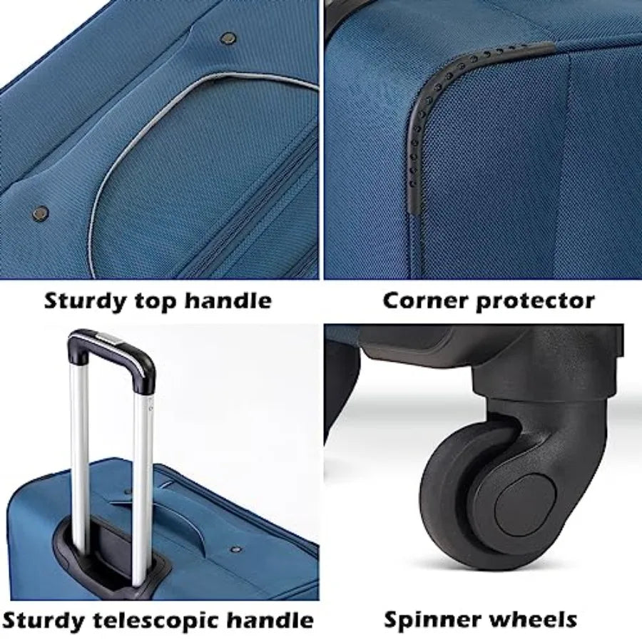 Luggage 4 Piece Set Suitcase Spinner TSA Lock Softshell Lightweight Purple Silver