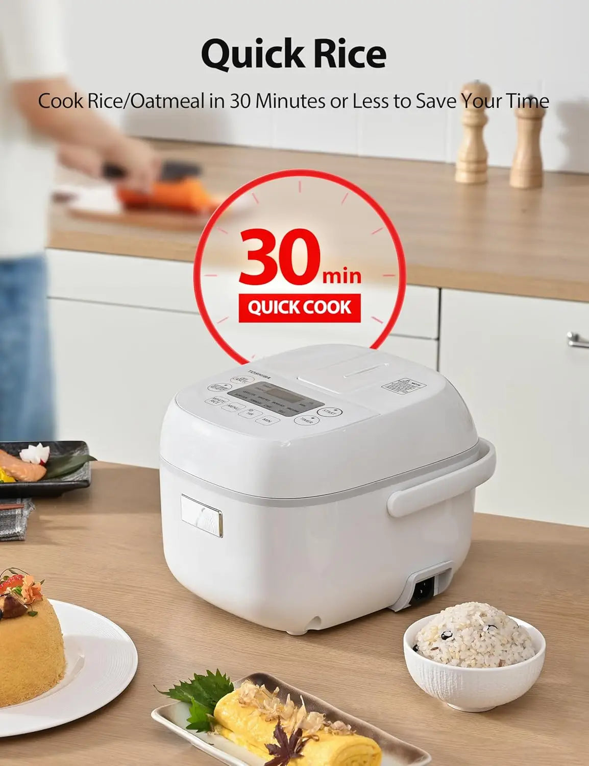 Mini Rice Cooker with Fuzzy Logic, 3-Cup Capacity, Steamer & Warmer, 24-Hour Timer and Auto Keep Warm