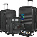 4-Piece Suitcase Set with Wheels, ABS Shell, TSA Lock, Spinner Luggage (20/24/28 inch, Black)
